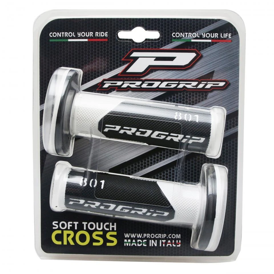 Paire de poignée noire et blanche ProGrip 801 pour moto cross off road enduro TT - Photo 2/3