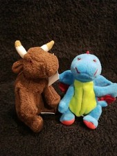 Lot 2 PEC Pouch Pal Collectibles Bull and Dragon For Keychain ? mini Plush