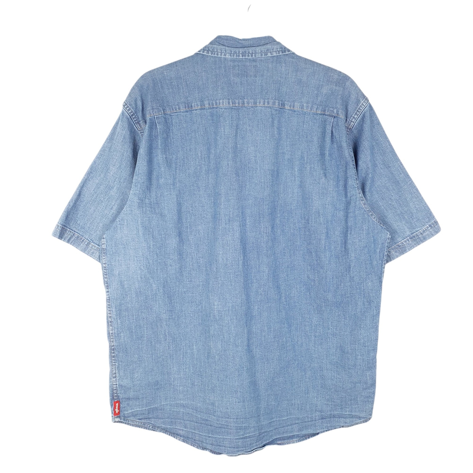 WRANGLER Blue Shirt Denim Jeans Chambray Work Short Sleeve Casual Cotton Mens L image 3