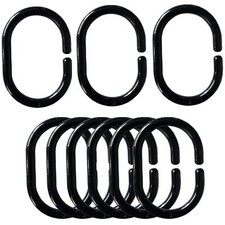 Black Plastic Shower Hooks 24 Pack Curtain Rings Bathroom Window Rod Hangers
