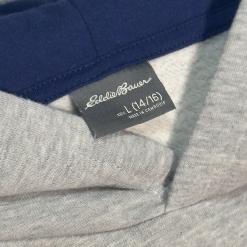 Eddie Bauer Boys Sweater Large Gray Hoodie Sweatshirt Pullover Bear Outdoors - Picture 6 of 9