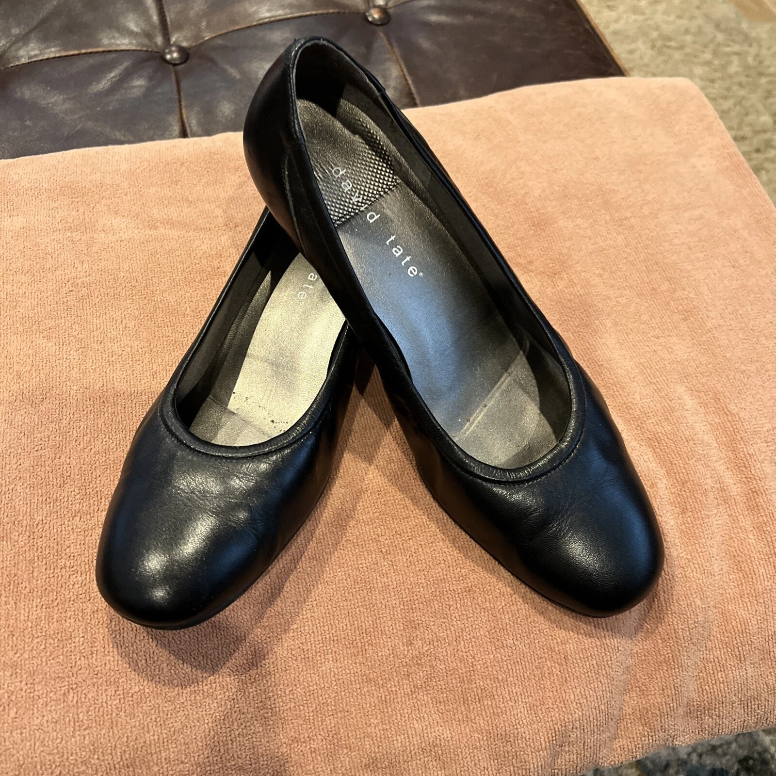 Chaussures à talons compensés David Tate Supreme en cuir noir à enfiler