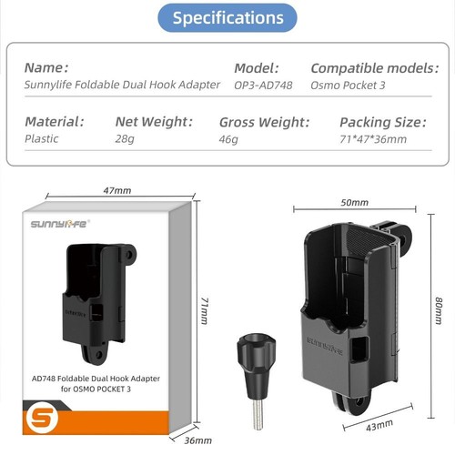Double Ear Extension Bracket for DJI Osmo Pocket 3 Gimbal Camera Accessories - Picture 2 of 11