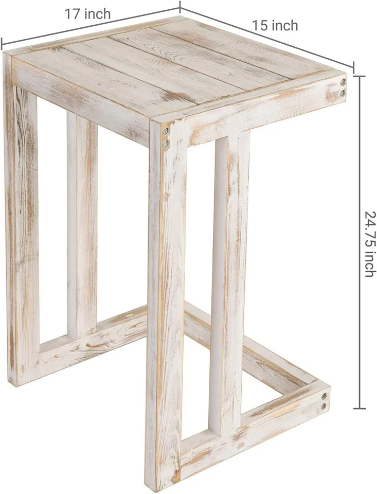 Living Room White Wood C Shaped Side Table End Table, Under The Couch TV Table - Image 4 of 4