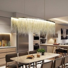 Post-Modern Rectangle Aluminum Tassel Linear Chandelier Pendant Light Fixture