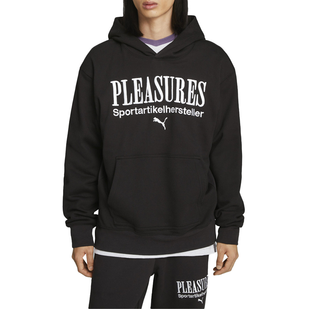 Puma X Pleasures Graphic Long Sleeve Hoodie for Men in Black - Stylish Casual Outerwear 62087901