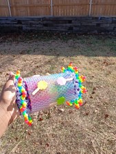 Advanced Handmade 3D Peyote Rotator Kandi Cuff   Rainbow to Clear   One of One