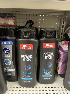 Power Stick 3-in-1 Body Wash Shampoo Conditioner, Cool Blue, 18oz, Pack of 3