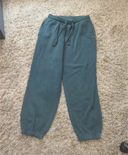Women s Green Cotton Jogger Pants M Drawstring Elastic Waist Pockets 29"
