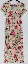 Viamor Dress Womens Large Beige Pink Floral Maxi Short Sleeve Long Made USA Boho