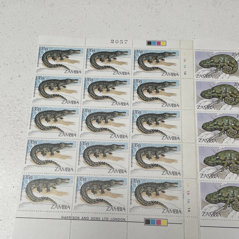 1984 Zambia Stamps Sheets (4). Reptiles. 60 Stamps.  - Image 2 of 4