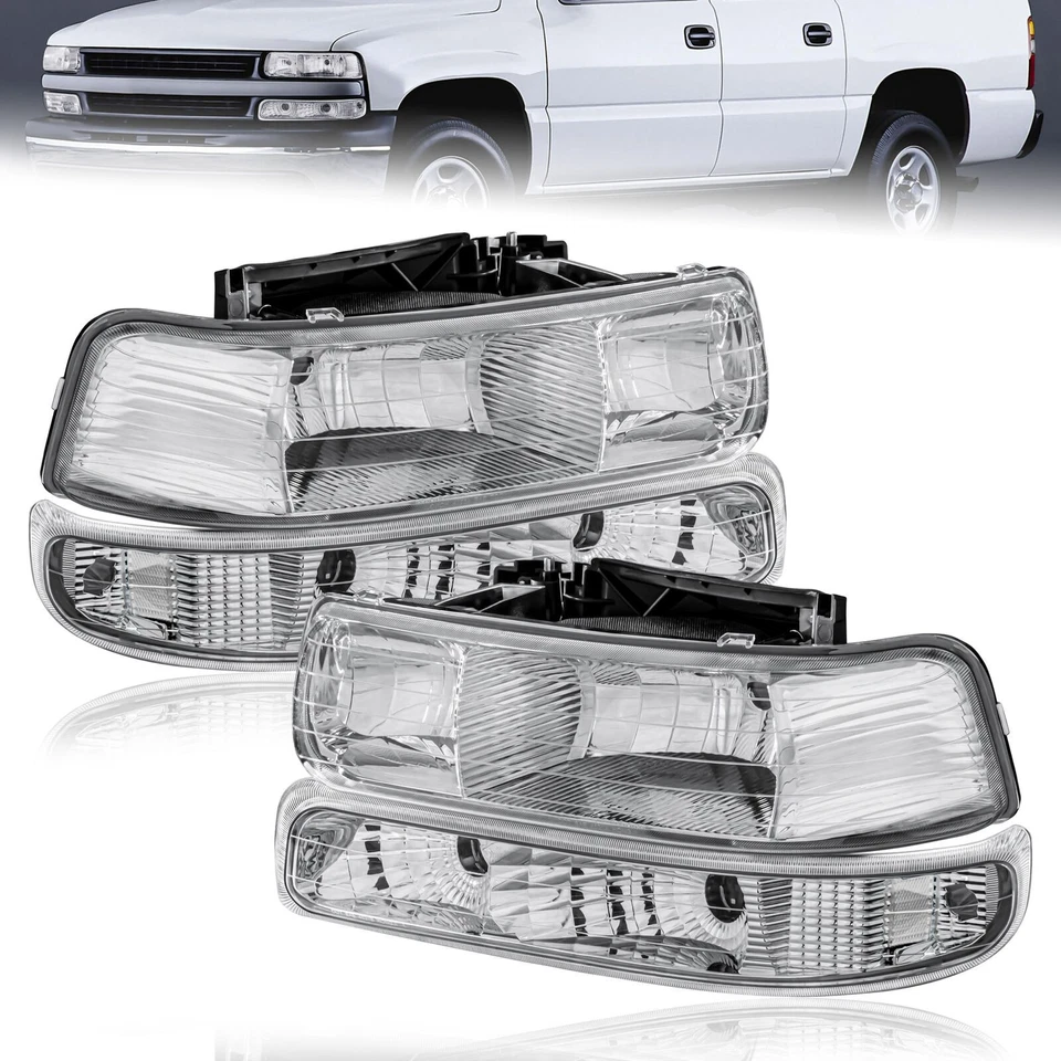 Clear Headlights For 1999-2002 Chevy Silverado 2000-2006 Tahoe Suburban 1500 Foto 3 de 4