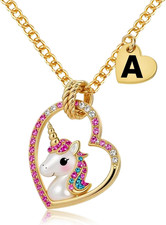 Cute Initial Necklaces for Girls - Colorful CZ Heart Pendant Necklace for Teen