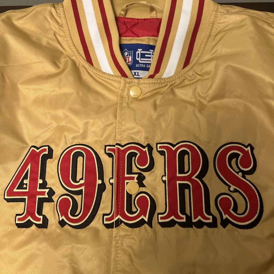 Chaqueta Ropa Equipo NFL San Francisco 49ers Hombres XL Dorado Satinado NUEVA Foto 2 de 4