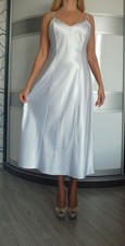 VINTAGE ST.MICHAEL MARKS  SPENCER WHITE SILKLY SATIN NIGHTGOWN FULL SLIP