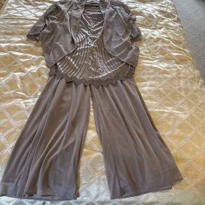 Lovely Dove Gray 3 Piece Wide Pants Dressy Outfit By Dress Barn Size 1X Sequins