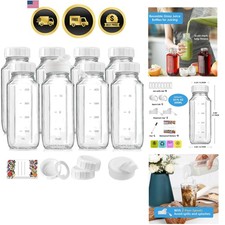 8 Pack 16 Oz Glass Milk Bottles with Lids,2 Pour Spouts Extra Lids Reusab...
