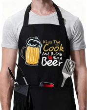 Funny Black Chef Aprons for Men Adjustable BBQ Grill Kitchen Cooking Aprons with