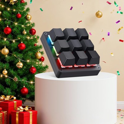 9 Key One Handed Macro Mechanical Keyboard, Black, Pink LED