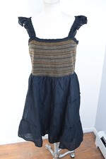 J Crew Dress Womens Petite Large Black Smocked Mini Sleeveless Cotton New