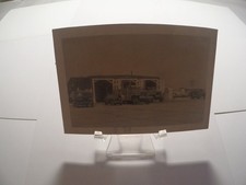 Vintage WWII US Military Photo Hangar Trucks Jeeps Black White 1940s
