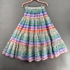 Vintage 80s 90s NOS Two Potato Tiered Midi Skirt XS Pastel Boho Coastal Sheer