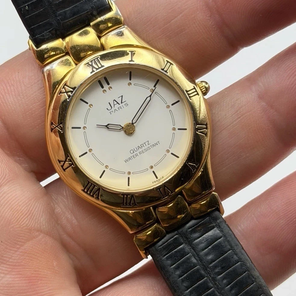 Vintage JAZ UnisexWatch 27mm Gray Silver Dial Gold Tone Leather New Battery JAZ | Accessories | Vintage Jaz Unisexwatch 27mm Gray Silver  main image 3