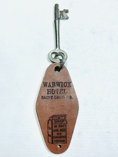 ANTIQUE SKELETON Motel Hotel Room Key Fob WARWICK HOTEL SAINT LOUIS, MO. #752