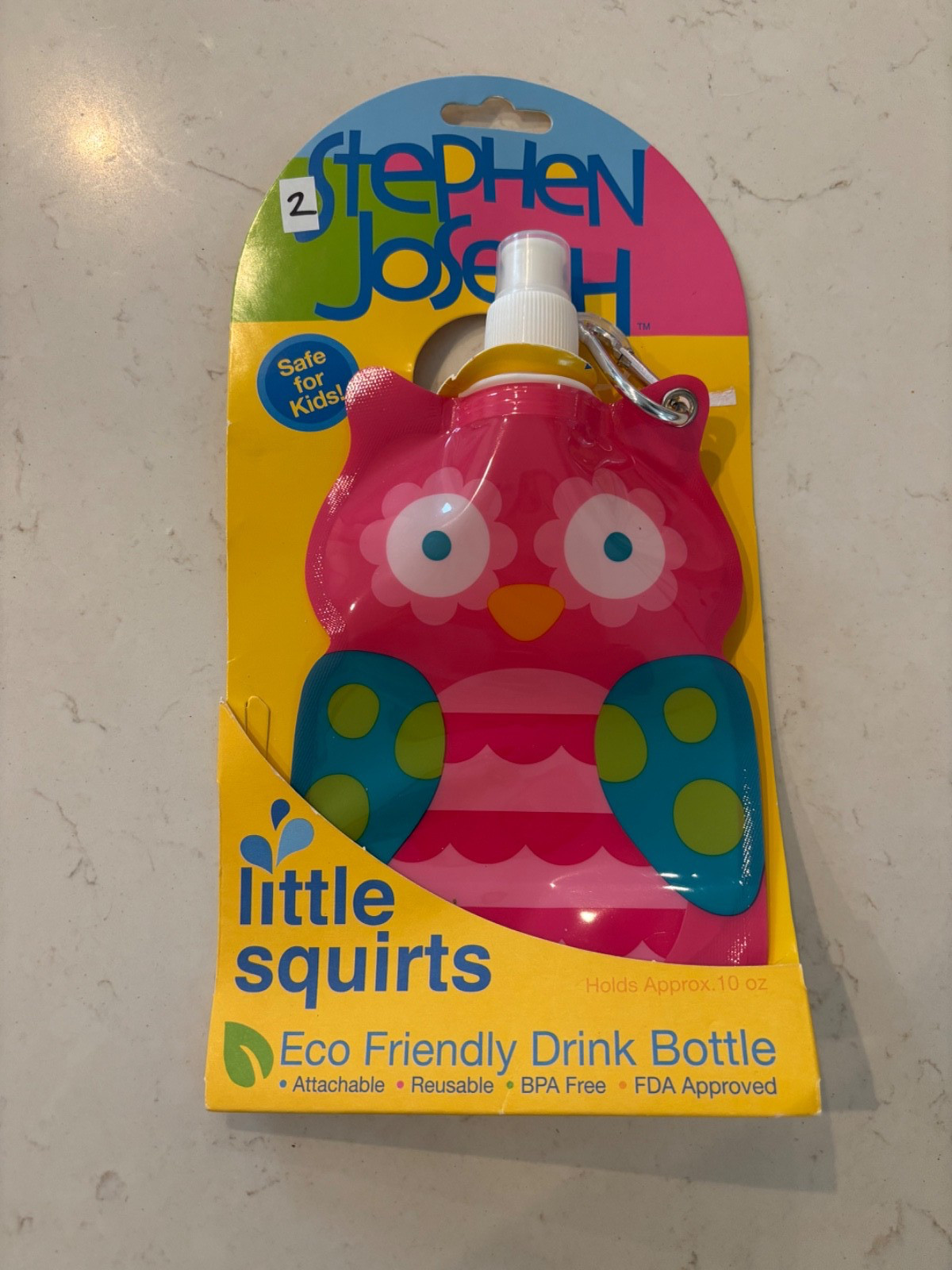 Stephen Joseph Little Squirt Owl Kids Water Bottle BPA Free 