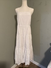 Chaps Women’s M White Eyelet Sundress Midcalf Length Lined Adjustable Straps