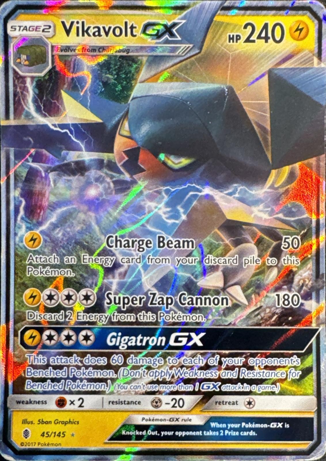 Vikavolt GX 45/145 Holo Ultra Rare Guardians Rising Pokemon Moderately Played
