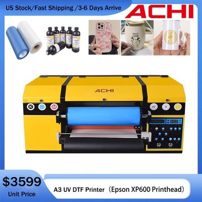 ACHI A3 UV DTF Printer Varnish Transfer Crystal Sticker Film Double XP600 Heads