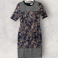 Shelby & Palmer Dress Womens 6 Black Paisley Houndstooth Party Work Casual