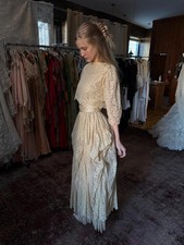 edwardian cotton and lace bustled bridal gown