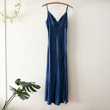 Lulus Exclusive Confidence Check Navy Blue Satin Tie-Back Maxi Lined Dress L