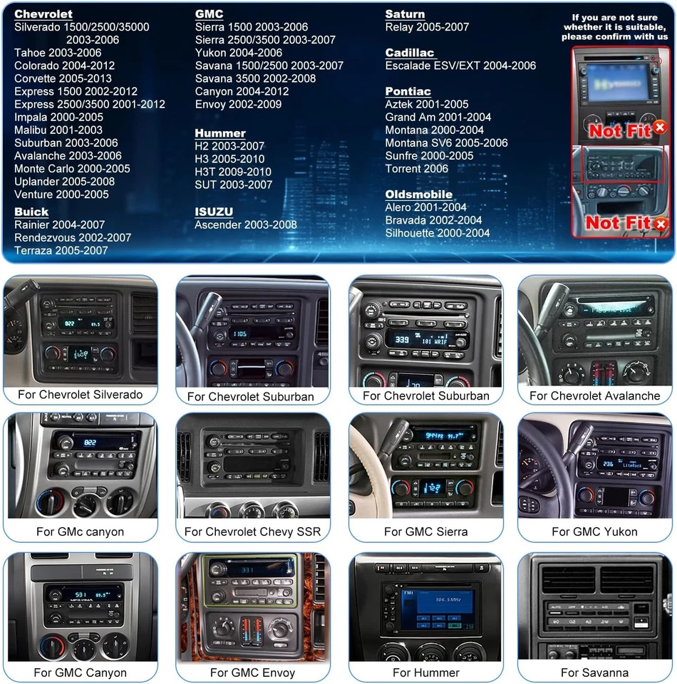 For 2003-2006 GMC Yukon Chevrolet Tahoe Silverado Android13 CarPlay Radio Stereo - Imagem 2 de 4