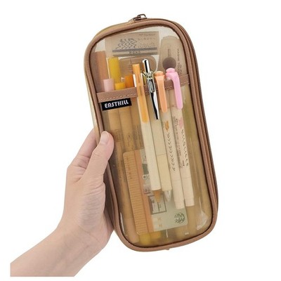 Grid Mesh Pen Pencil Case with Zipper Clear Makeup Color Pouch Cosmetics Bag ...