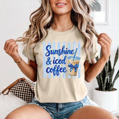 Sunshine & Iced Coffee Damen T-Shirt Eiskaffee Kaffee Geschenk für Sie