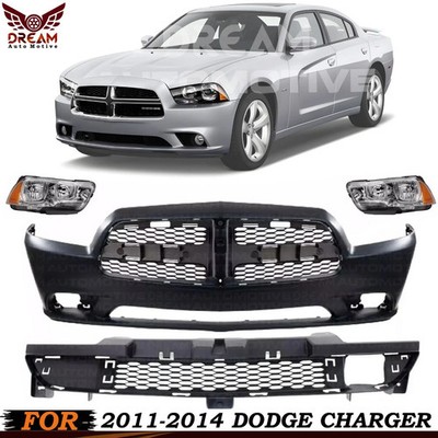 Front Bumper Cover Fascia & Headlight Assembly Kit For 2011-2014 Dodge Charger