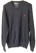 Vtg Polo Ralph Lauren Sweater Men XL Navy Cotton Knit Crewneck Pullover Red Pony