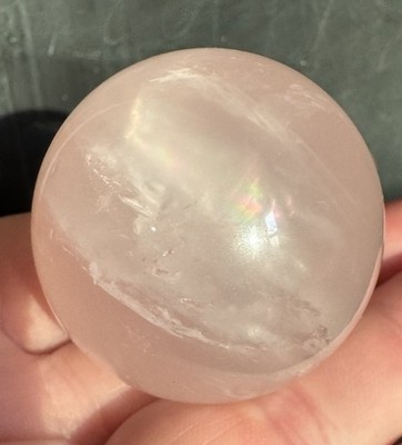 40mm Rose Quartz Ball Polished Stone with Rainbow Inclusion Pale Pink Beautiful
