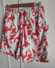 Vilbrequin mens Large Beach shorts Trunks Surfing red lined pale blue