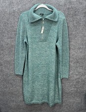 Talbots Sweater Dress Womens 1X Green Zip Collar Shift Above Knee Wool Blend NEW