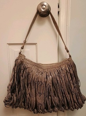 KATHERINE KWEI Snake Patent beige black FRINGE KNOTTED HANDBAG Designer 101