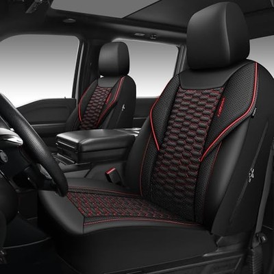 CAR PASS 3D Foam Mesh Leather Car Seat Two Front Black And Red Mesh Leather