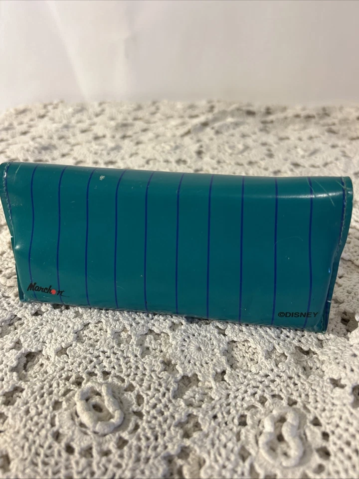 Estuche rígido vintage Mickey Mouse verde turquesa azul rayas Disney Foto 2 de 4