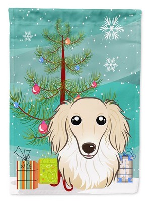 Christmas Tree and Longhair Creme Dachshund Garden Flag BB1584GF