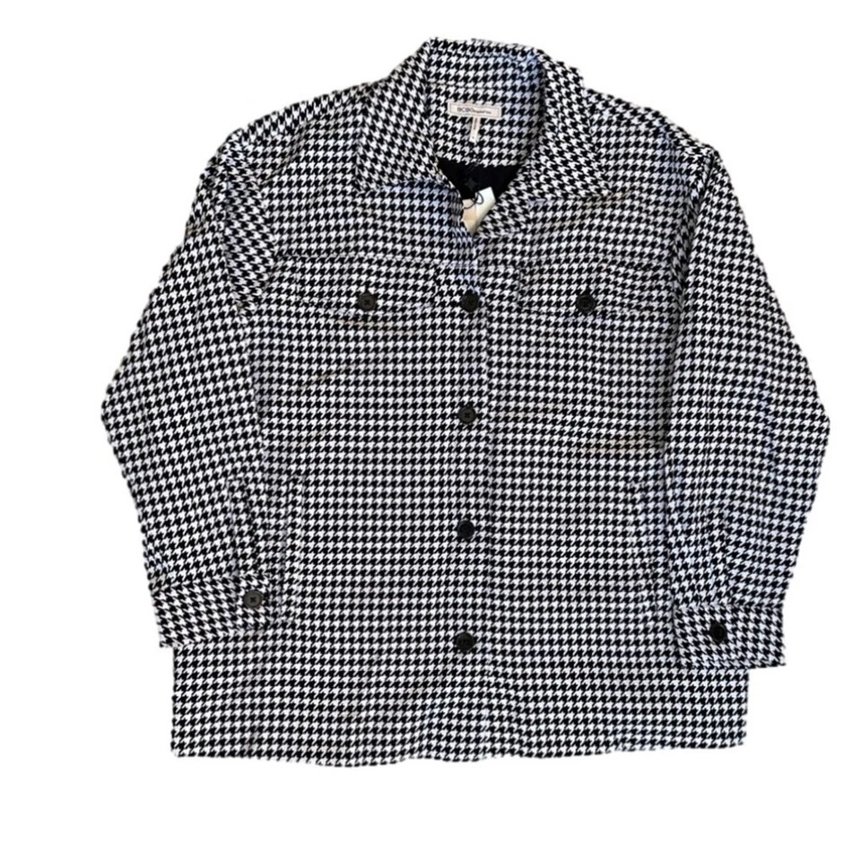 BCBGeneration Long Sleeve Button Up Top Shacket Houndstooth Sz M Office Casual - Image 2 of 4