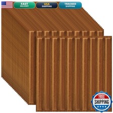 Nuanchu 32 Pcs 3D Slat Wall Panels 12 x 12 Inch PVC Teak Grain