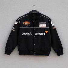 Men’s Racing Varsity Jacket Black Bomber Style | Motorsport Embroidered Patches